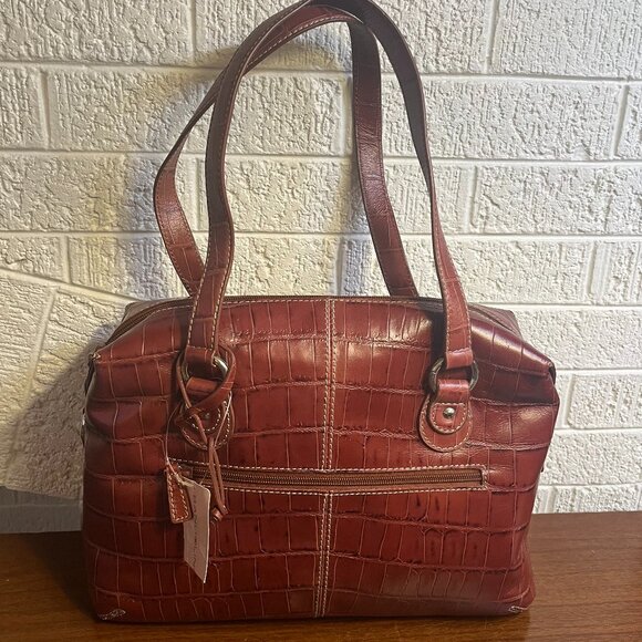 NWT Genuine Leather Shoulder Bag Reptile Patterned BANDOLINO - Picture 2 of 11